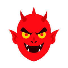 Red devil face with horns and sharp teeth