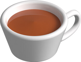 A realistic white ceramic cup filled with hot chocolate or coffee on transparent background, perfect for café branding, menu design, and digital artwork use.