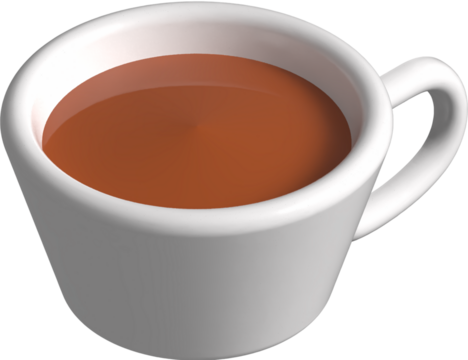 A realistic white ceramic cup filled with hot chocolate or coffee on transparent background, perfect for café branding, menu design, and digital artwork use.