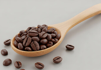 Obraz premium Roasted Coffee Beans on Wooden Spoon