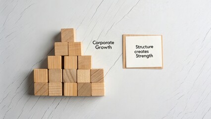 Wooden blocks forming pyramid labeled Corporate Growth