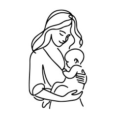 Illustration Pregnant woman silhouettes set, maternity, pregnancy, motherhood concept. Outline Infants Doodle icons drawing, Symbol Mothers with newborns Line art. Moms and Babies Love Collection