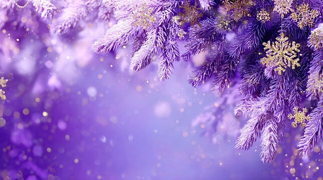 Purple christmas tree branches decorating festive background