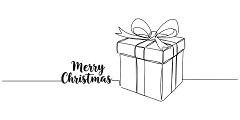 Continuous one line of gift box with ribbon and handwritten text 