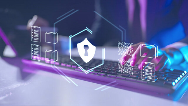 Business Cyber Security and Risk Management. A professional manages company security protocols on a digital device, symbolizing the protection of sensitive business assets, client data, and critical i