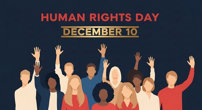 Human rights day december 10 diverse people group raised hands - Powered by Adobe