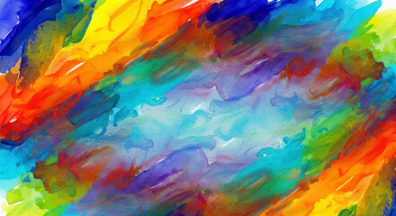 Obraz premium Vibrant Abstract Watercolor Painting with Rainbow Hues Flowing Across the Canvas