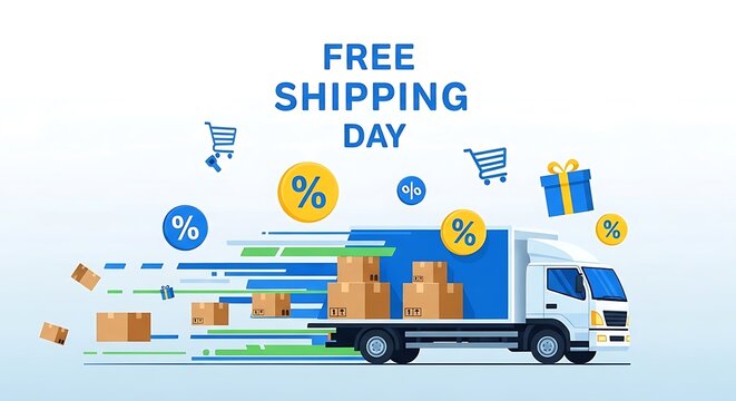 Fast delivery truck for free shipping day with discount offers. - Powered by Adobe