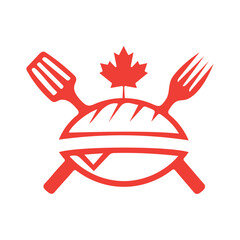 Canadian cuisine vector icon featuring a maple leaf and crossed forks, symbolizing the country's culinary identity.