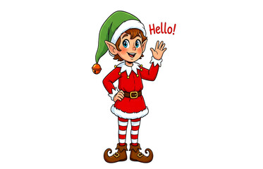 Obraz premium Cheerful Christmas Elf Waving Hello with a Festive Holiday Spirit