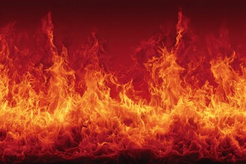 Fototapeta premium Vibrant tongues of fire dance and flicker against a bold, red-hued background in dramatic fashion