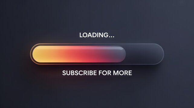 Digital loading bar with gradient colors and subscribe for more text