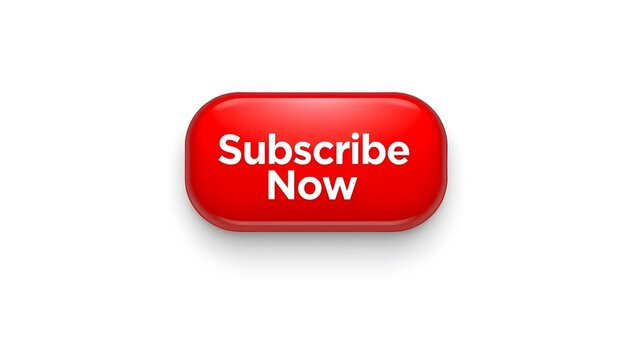 Glossy red subscribe now button with white text on white background