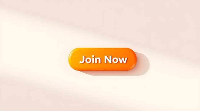 Bright orange join now button with soft shadows on clean background