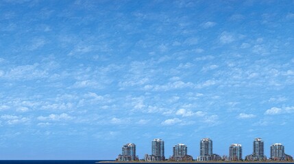 Naklejka premium High-rise buildings are set against a brilliant blue sky during daytime