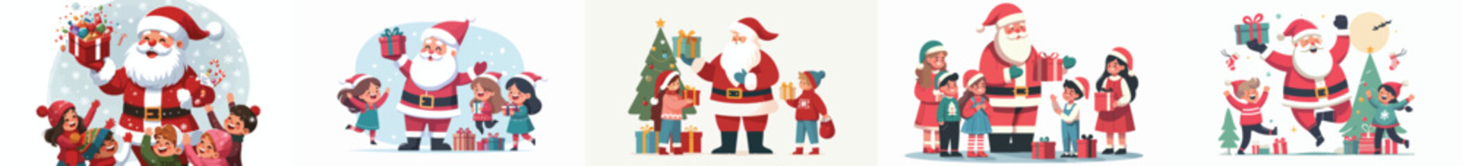 vector santa claus giving children christmas gifts
