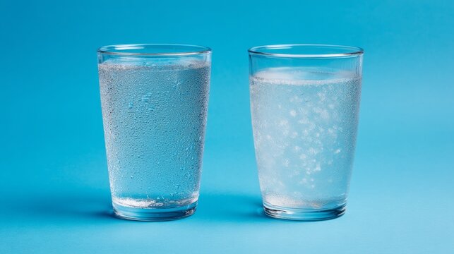 Two glasses in a cool setting are experiencing water condensation