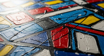 Abstract Geometric Painting with Bold Colors and Textures