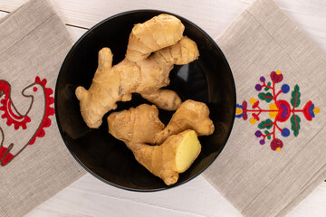 Ginger root, macro, top view.