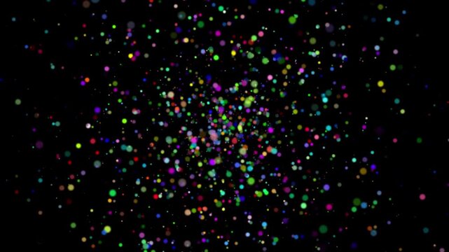 Colorful Bokeh Particle Explosion, Abstract Outward Spreading Background Video 4K Transparent Alpha Channel ProRes 4444
