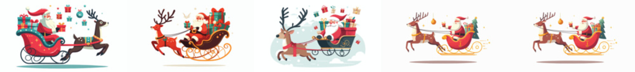 vector santa claus flying on reindeer sleigh