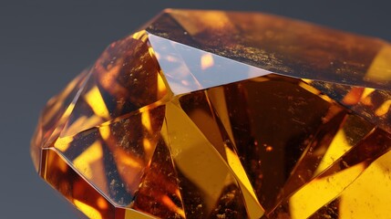 Ultra-detailed macro surface of faceted amber gemstone extremely sharp clear reflective glossy photorealistic texture crystalline