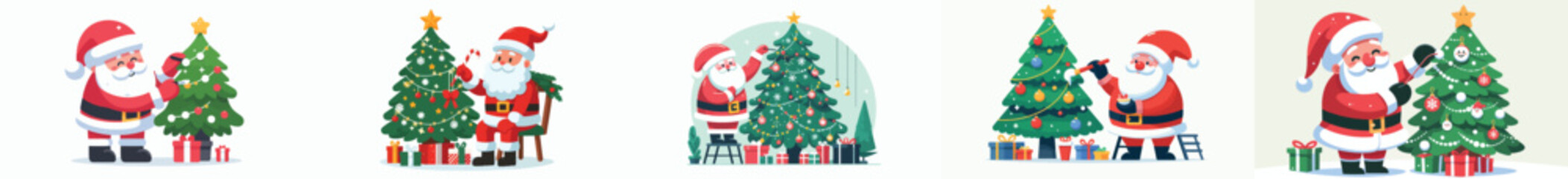 vector of santa claus decorating a christmas fir tree