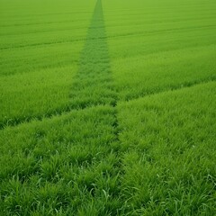 Overhead view of dense bright green grass.