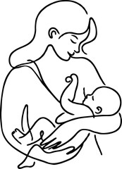 Illustration Pregnant woman silhouettes set, maternity, pregnancy, motherhood concept. Outline Infants Doodle icons drawing, Symbol Mothers with newborns Line art. Moms and Babies Love Collection