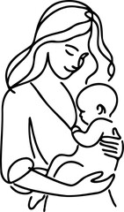 Illustration Pregnant woman silhouettes set, maternity, pregnancy, motherhood concept. Outline Infants Doodle icons drawing, Symbol Mothers with newborns Line art. Moms and Babies Love Collection