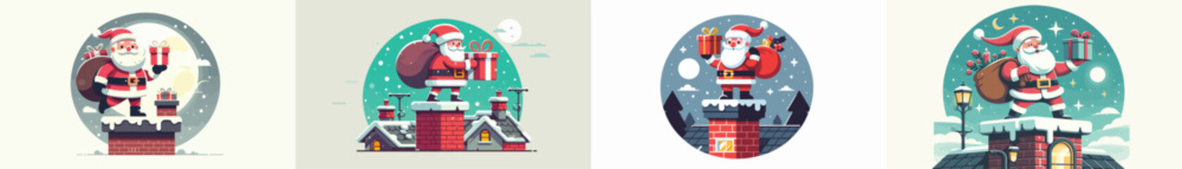 vector santa claus giving christmas eve gifts through the chimney