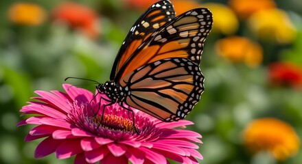Orange and Black Butterfly on Pink Flower
