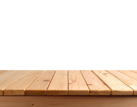Minimal wood table surface isolated on transparent background, perfect for product display, banner creation, and e-commerce visuals.