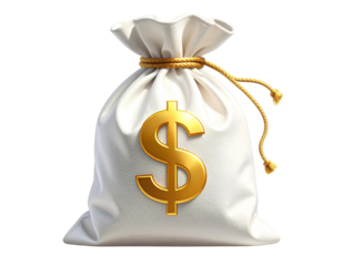 Minimalist Money Bag Icon with Golden Dollar Mark, Isolated PNG.