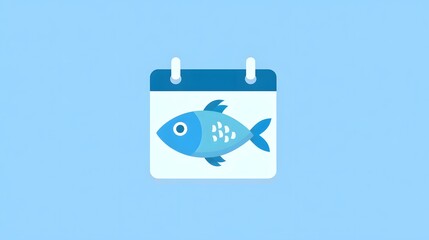 Stylized image depicts a fish symbol prominently displayed on a calendar icon against a light blue background