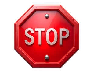 Realistic 3D rendering of a red stop signal icon with subtle metallic texture and clean edges, transparent PNG format.