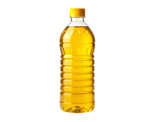 Plastic Bottle Filled with Golden Cooking Oil Isolated on Transparent Background.
