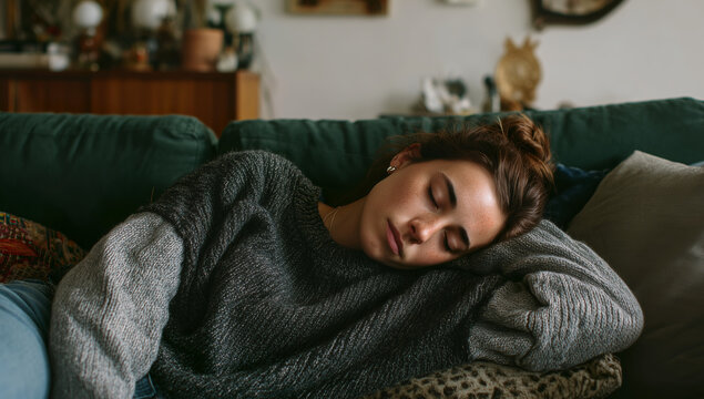 Woman Sleeping Peacefully on a Couch