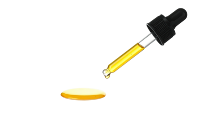 Graphic shows a pipette dispensing a golden drop onto a similar puddle