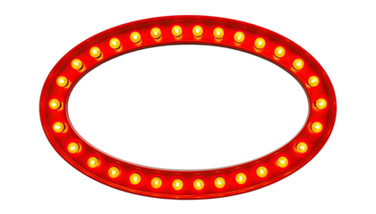 A red oval, surrounded by glowing yellow lights, on a transparent black backdrop