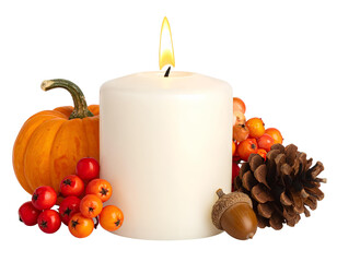 Rustic Fall Arrangement with Candle and Pumpkin PNG.