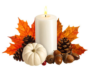 Rustic Fall Arrangement with Candle and Pumpkin PNG.