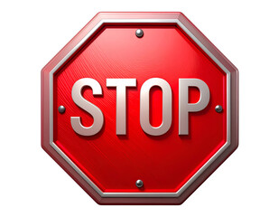 Realistic 3D Rendering of a Red Stop Signal Icon with Subtle Metallic Texture and Clean Edges, Transparent PNG Format.