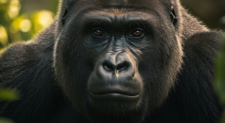 Obraz premium Close up portrait of a majestic silverback gorilla in its natural habitat.