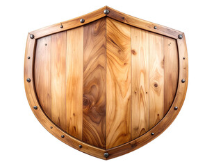 Wooden shield with elegant curve and detailed wood texture, isolated on transparent background. Great for battle scenes, heraldic emblems, or fantasy digital artwork.
