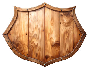 Wooden shield with elegant curve and detailed wood texture, isolated on transparent background. Great for battle scenes, heraldic emblems, or fantasy digital artwork.