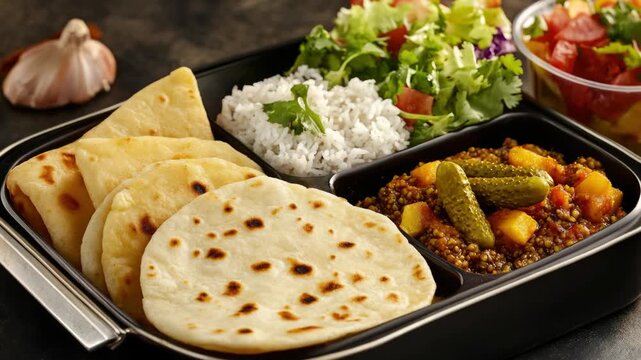 A vibrant mix of Indian dishes served in a buffet style setting.