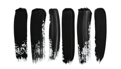 Strokes of thick black paint in a series, revealing white background