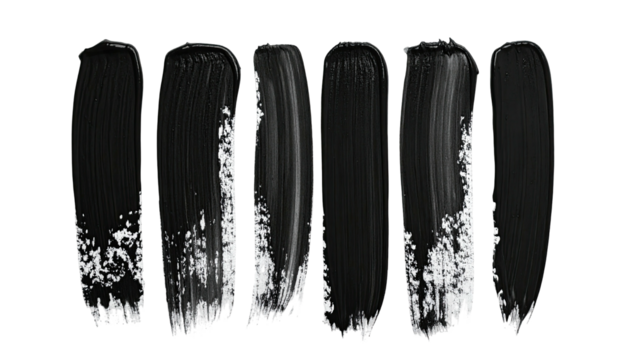 Strokes of thick black paint in a series, revealing white background