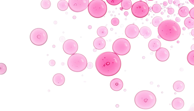 Floating, spherical, pink, translucent orbs against a contrasting black background - Powered by Adobe
